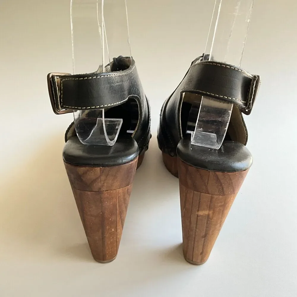Bed Stu Cobbler Magnet Leather Oxford Slingback Wood Clogs 9